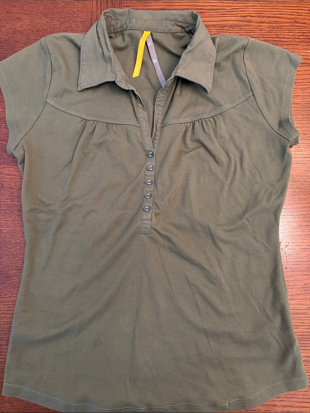 Lole Olive Green Short Sleeve Button-Front Polo